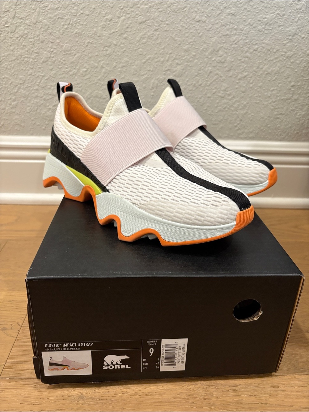 Sorel Slip-On Sneakers in White, Pink & Orange